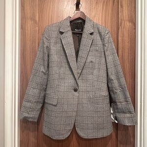Madewell Wool Blend Houndstooth Blazer in Gray and Light Blue